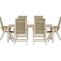 Clearance Venture Home Ruokailuryhmä ulos , beige Break-pöytä 205x90cm + 6 beigeä Panama-tuolia