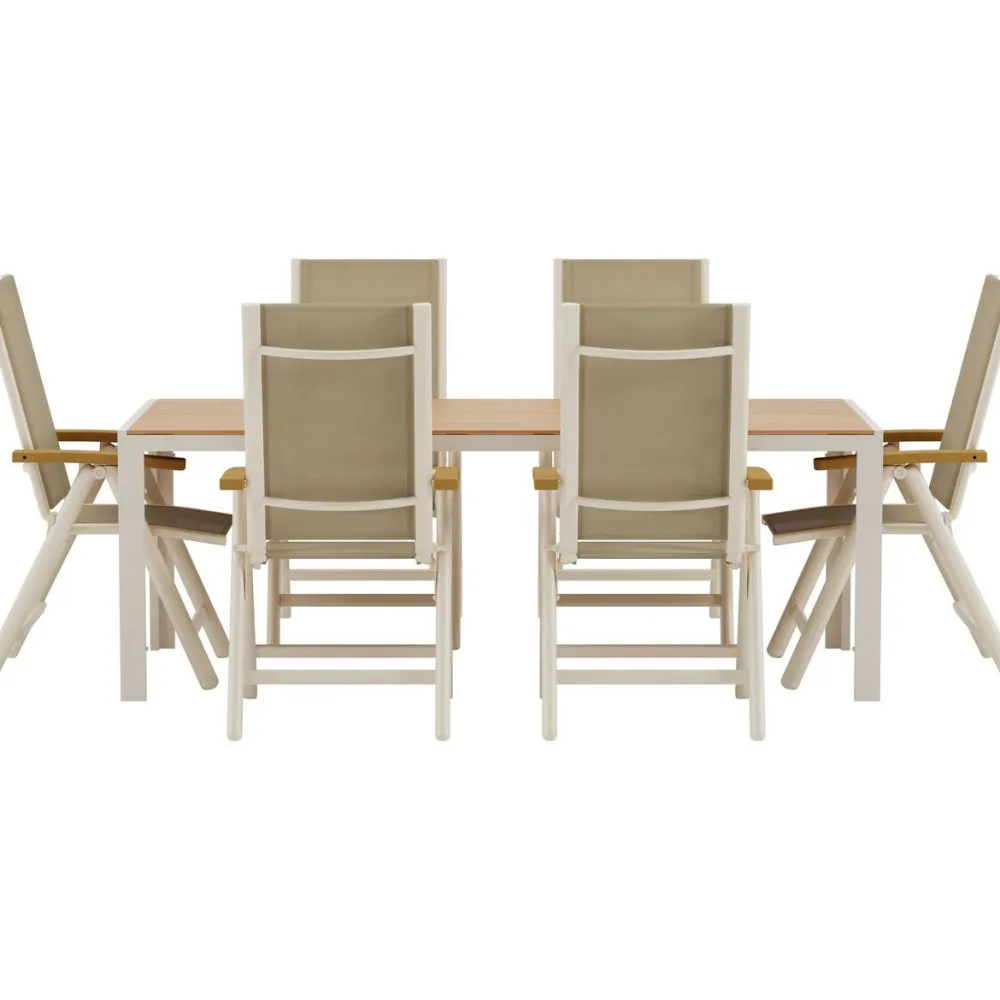 Clearance Venture Home Ruokailuryhmä ulos , beige Break-pöytä 205x90cm + 6 beigeä Panama-tuolia