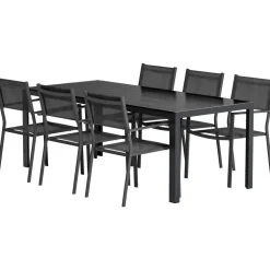 Outlet Venture Home Ruokailuryhmä ulos , musta Break-pöytä 205x90cm + 6 mustaa Copacabana-tuolia