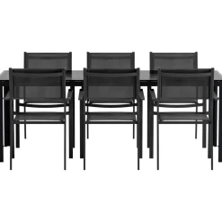 Outlet Venture Home Ruokailuryhmä ulos , musta Break-pöytä 205x90cm + 6 mustaa Copacabana-tuolia
