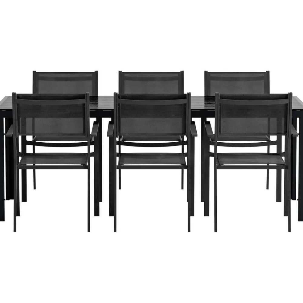 Outlet Venture Home Ruokailuryhmä ulos , musta Break-pöytä 205x90cm + 6 mustaa Copacabana-tuolia