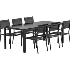 Outlet Venture Home Ruokailuryhmä ulos , musta Break-pöytä 205x90cm + 6 mustaa Copacabana-tuolia