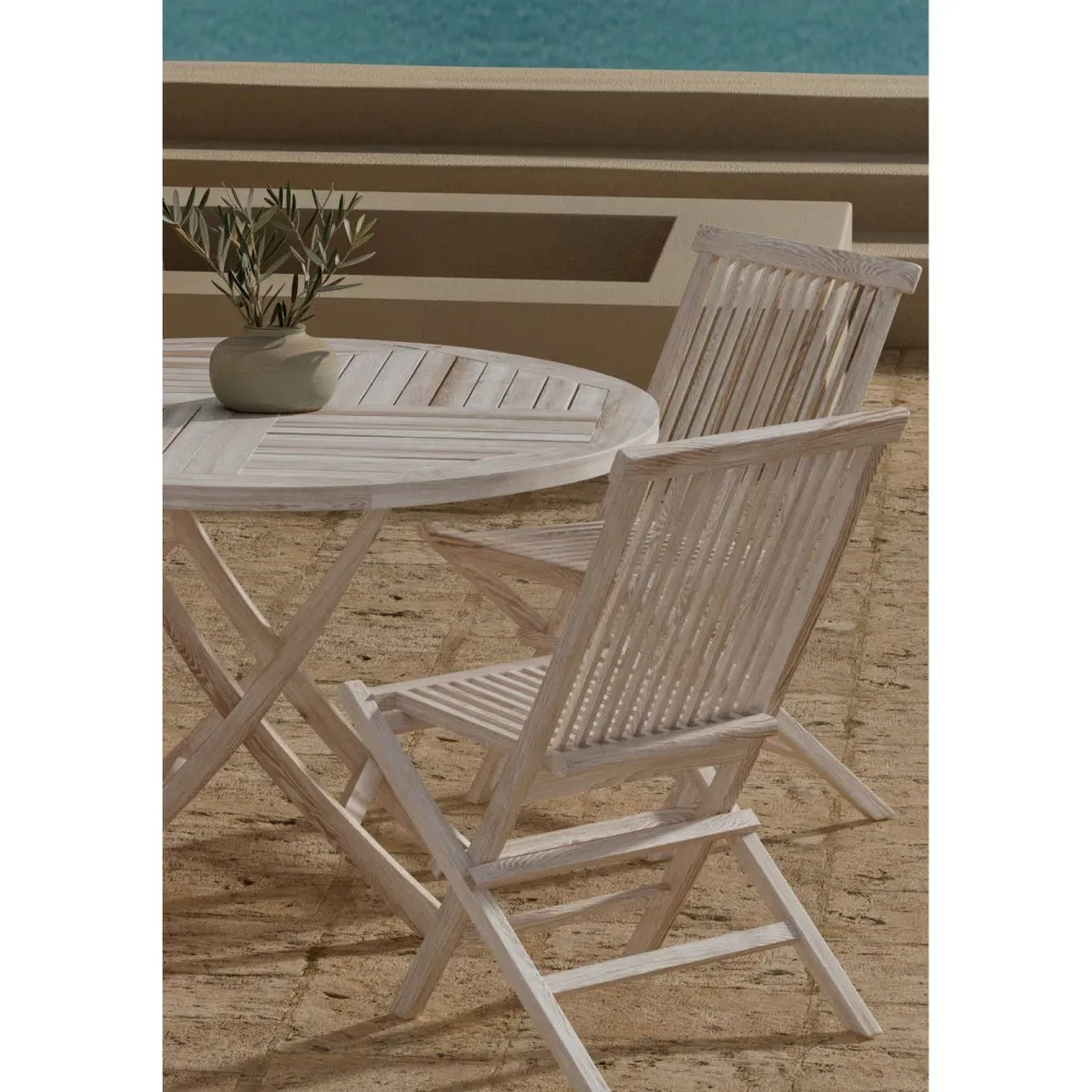 Clearance Venture Home Ruokailuryhmä ulos , Kenya-pöytä Ø120cm + 4 Kenya-tuolia, valkokuultava