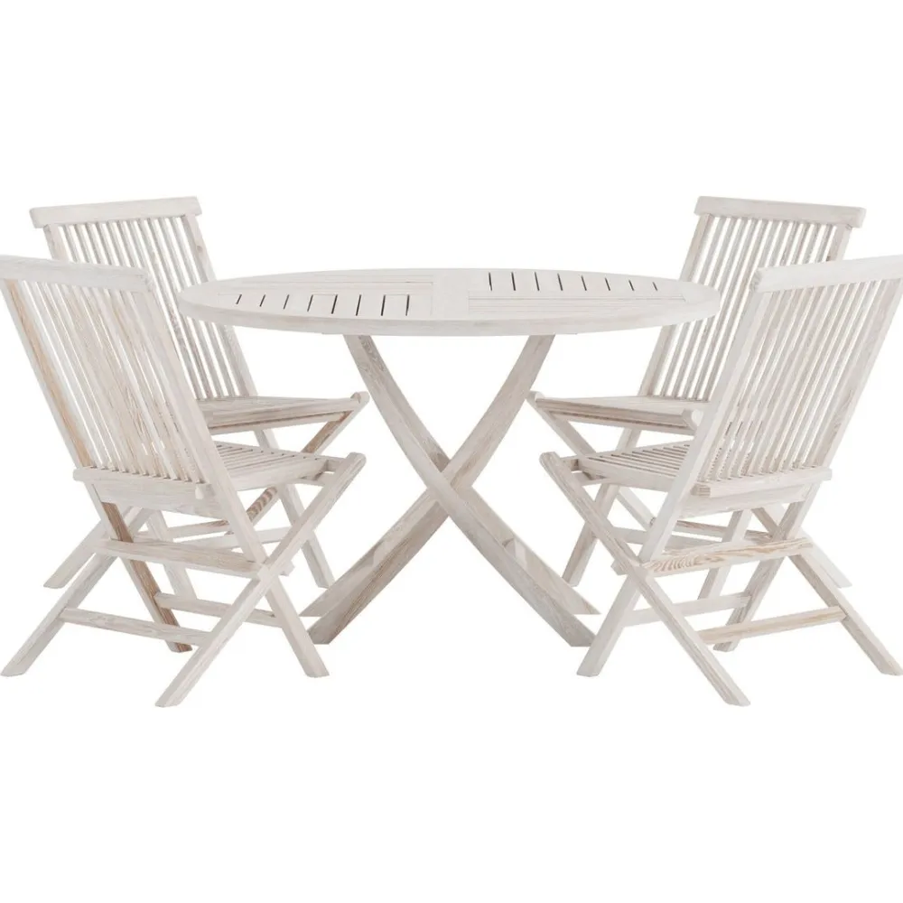 Clearance Venture Home Ruokailuryhmä ulos , Kenya-pöytä Ø120cm + 4 Kenya-tuolia, valkokuultava