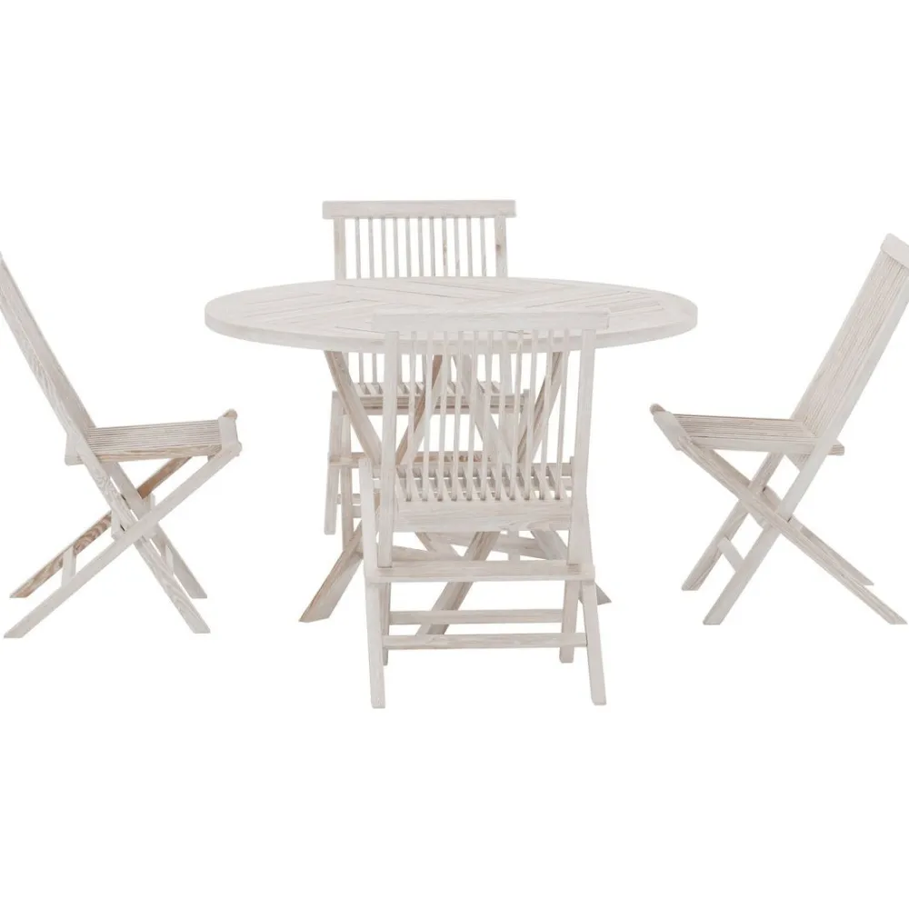 Clearance Venture Home Ruokailuryhmä ulos , Kenya-pöytä Ø120cm + 4 Kenya-tuolia, valkokuultava