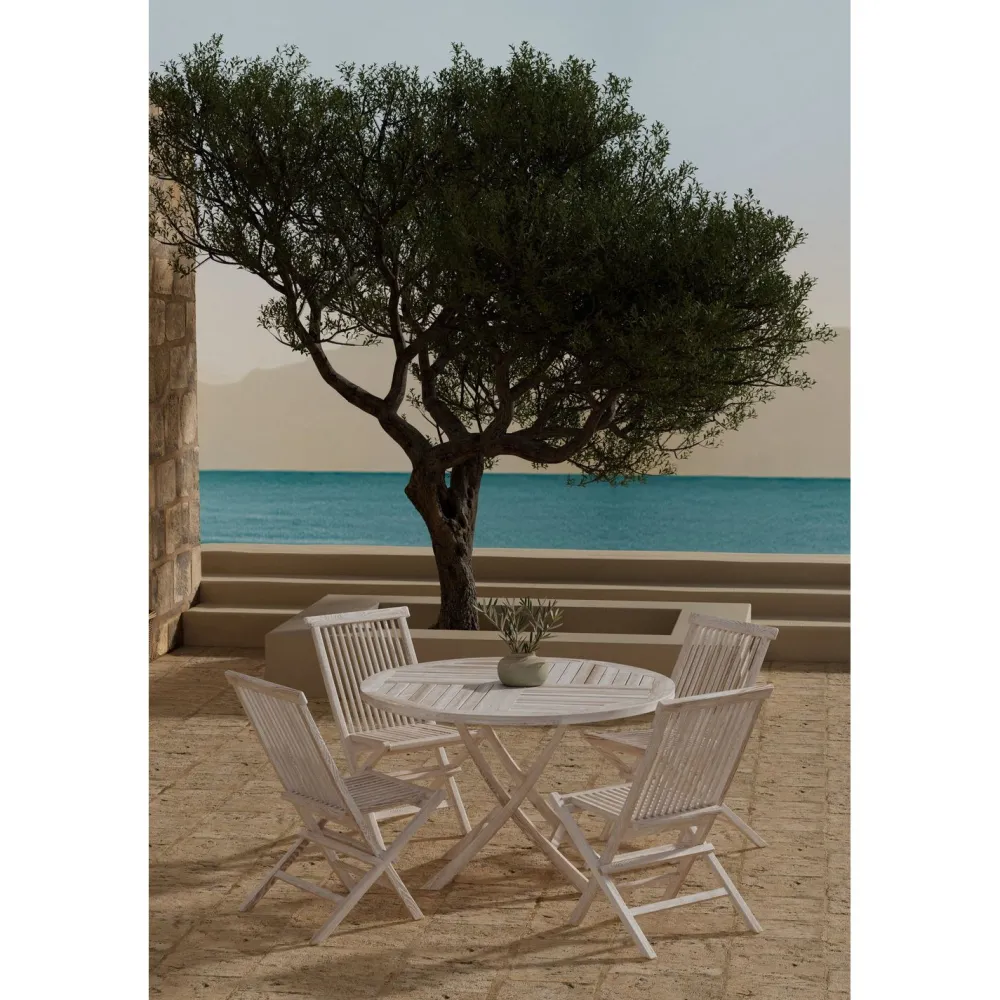 Clearance Venture Home Ruokailuryhmä ulos , Kenya-pöytä Ø120cm + 4 Kenya-tuolia, valkokuultava