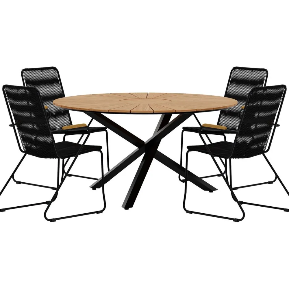 Discount Venture Home Ruokailuryhmä ulos , musta Mexico-pöytä Ø140cm + 4 mustaa Bois-tuolia