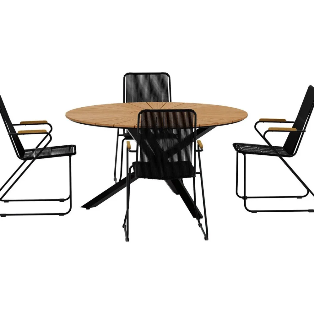 Discount Venture Home Ruokailuryhmä ulos , musta Mexico-pöytä Ø140cm + 4 mustaa Bois-tuolia