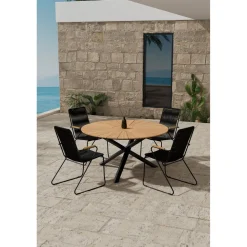 Discount Venture Home Ruokailuryhmä ulos , musta Mexico-pöytä Ø140cm + 4 mustaa Bois-tuolia