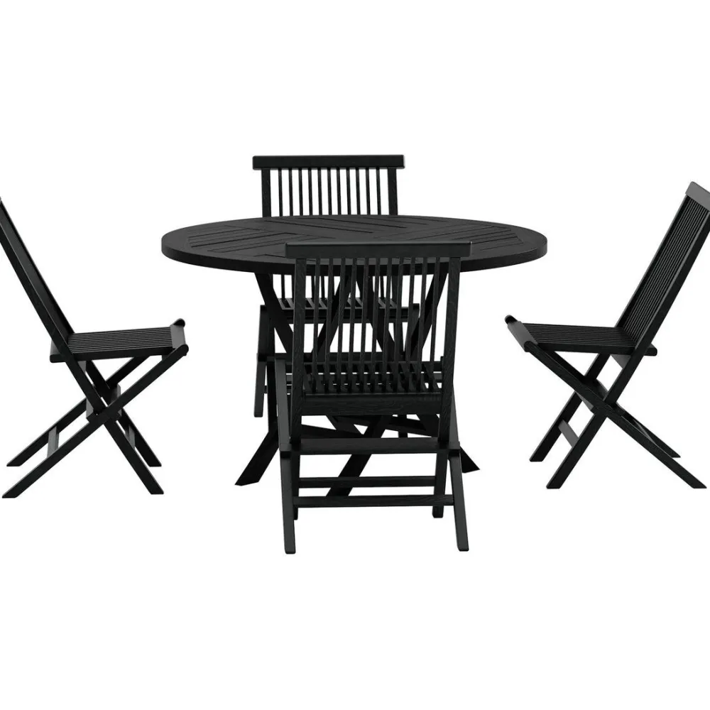 Online Venture Home Ruokailuryhmä ulos , musta Kenya-pöytä Ø120cm + 4 mustaa Kenya-tuolia