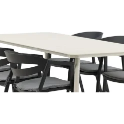 New Venture Home Ruokailuryhmä ulos , beige Lina-pöytä 200x90cm + 6 mustaa Slit-tuolia