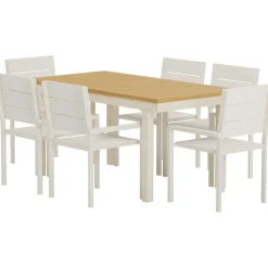 Sale Venture Home Ruokailuryhmä ulos , luonnollisenvärinen Panama-pöytä 160x90cm + 6 beigeä Levels-tuolia