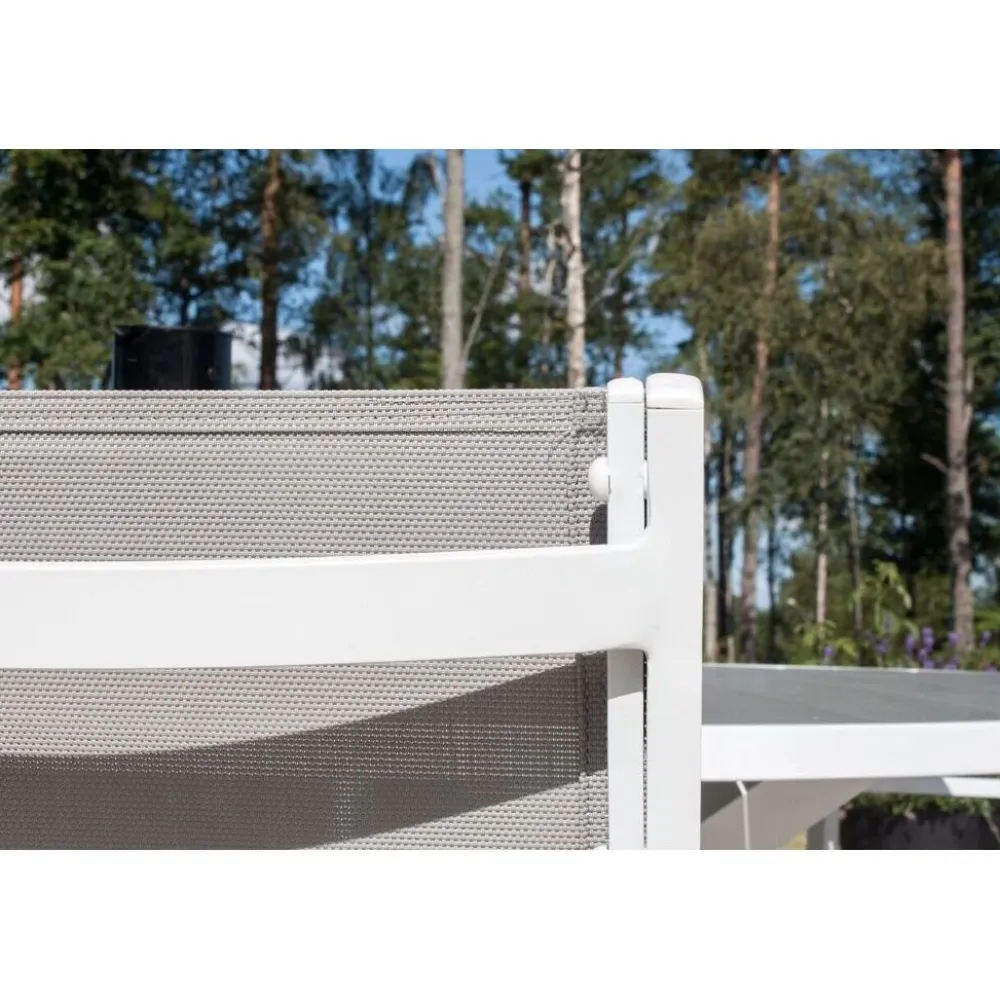 Best Venture Home Ruokailuryhmä ulos , valkoinen Parma-pöytä Ø140cm + 6 valkoharmaata Copacabana-tuolia