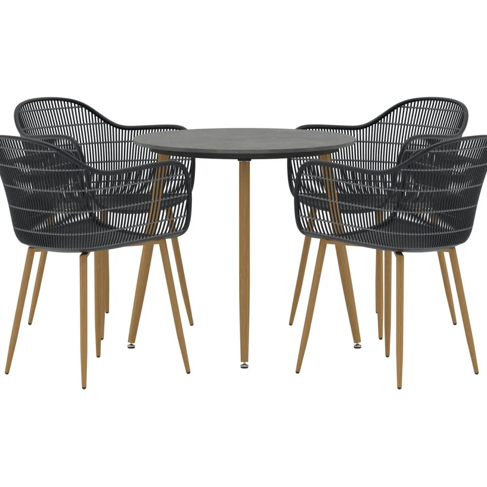 Best Venture Home Ruokailuryhmä Anafi, ø80cm , 4-istuttava, musta/ruskea