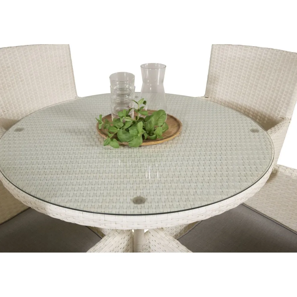 Sale Venture Home Ruokailuryhmä , ø90cm valkoinen Volta-pöytä + 4 valkoista Malin-tuolia