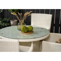 Sale Venture Home Ruokailuryhmä , ø90cm valkoinen Volta-pöytä + 4 valkoista Malin-tuolia