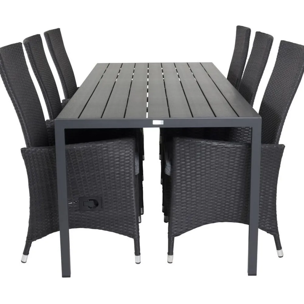 Best Venture Home Ruokailuryhmä , 205x90cm musta Break-pöytä + 6 mustaa Padova-säätötuolia