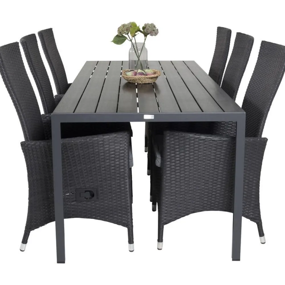 Best Venture Home Ruokailuryhmä , 205x90cm musta Break-pöytä + 6 mustaa Padova-säätötuolia