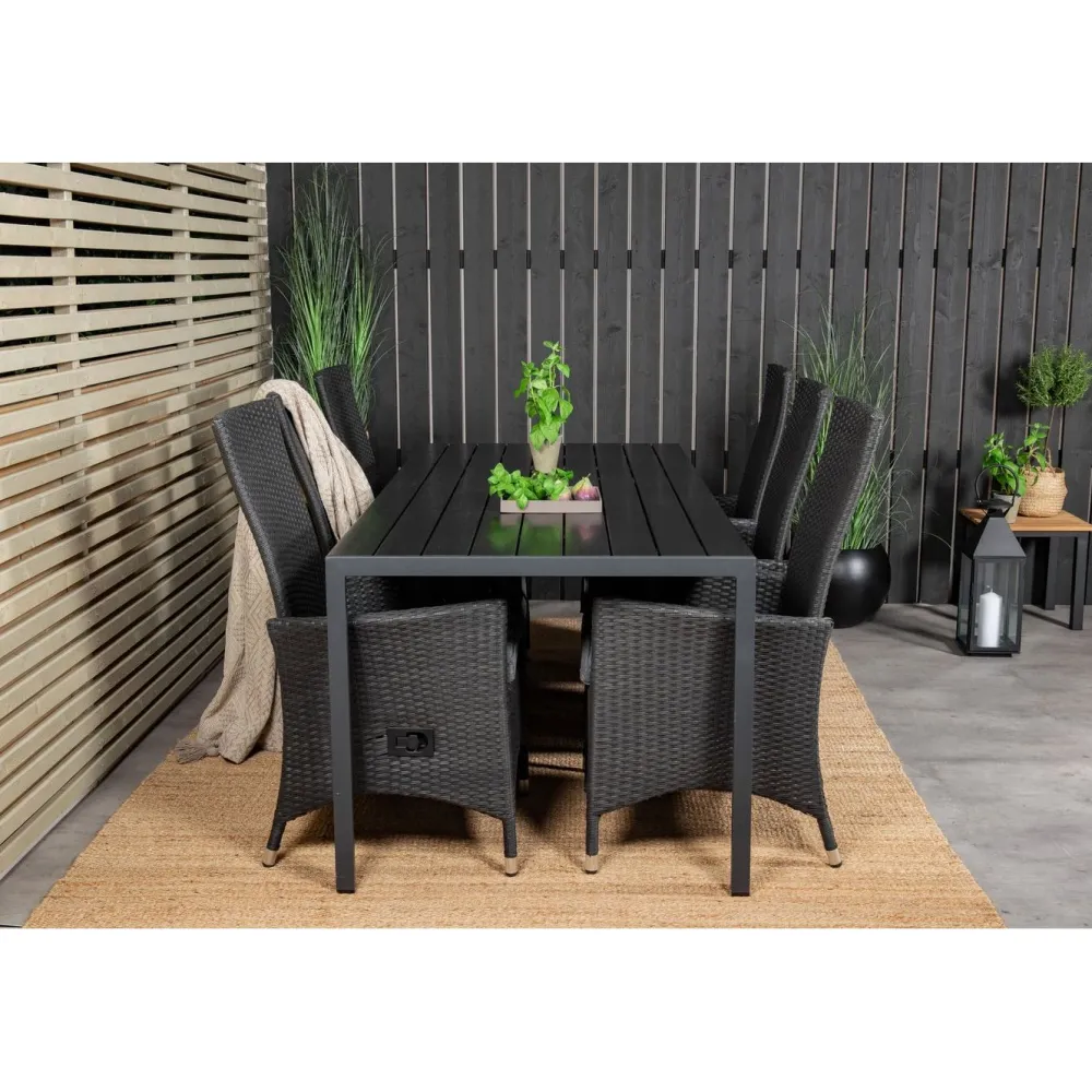 Best Venture Home Ruokailuryhmä , 205x90cm musta Break-pöytä + 6 mustaa Padova-säätötuolia