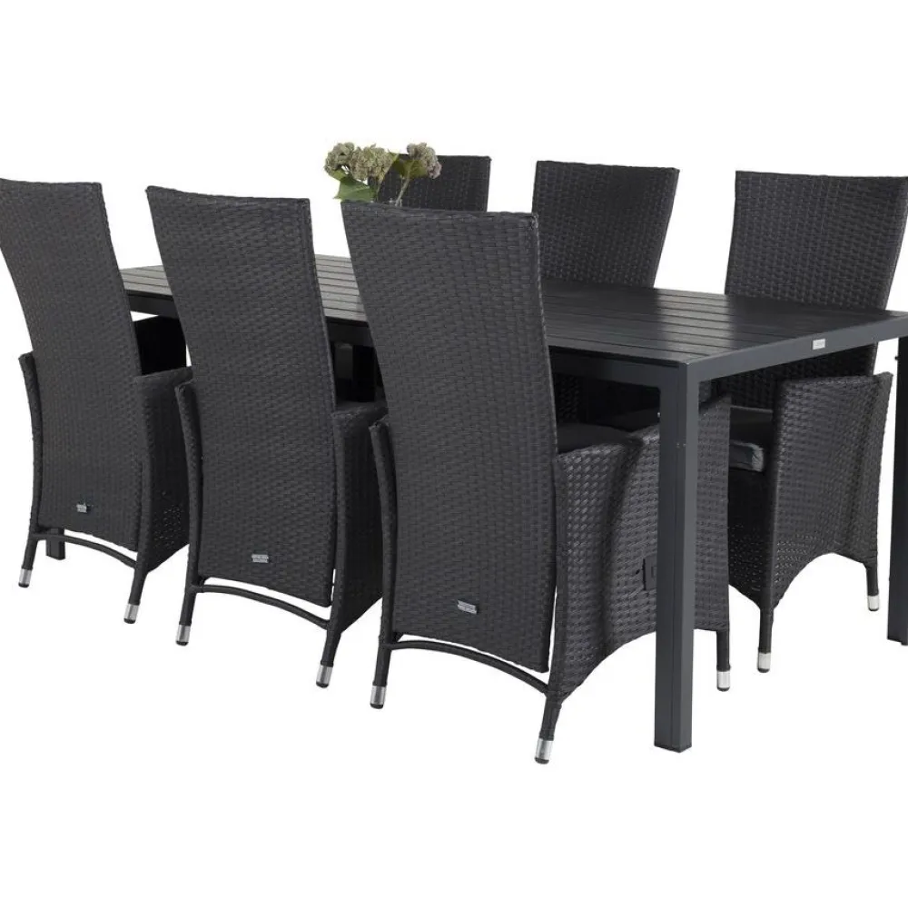 Best Venture Home Ruokailuryhmä , 205x90cm musta Break-pöytä + 6 mustaa Padova-säätötuolia