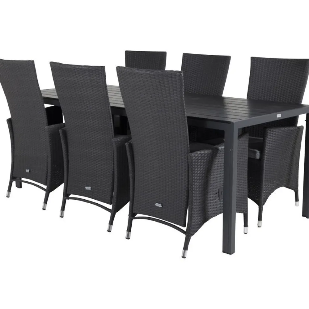 Best Venture Home Ruokailuryhmä , 205x90cm musta Break-pöytä + 6 mustaa Padova-säätötuolia