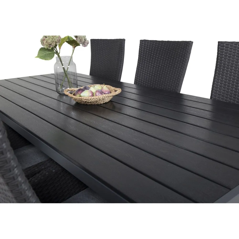 Best Venture Home Ruokailuryhmä , 205x90cm musta Break-pöytä + 6 mustaa Padova-säätötuolia