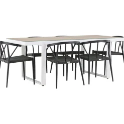 Clearance Venture Home Ruokailuryhmä , 200x90cm, beige/valkoinen Merlo-pöytä + 6 mustaa Stina-tuolia
