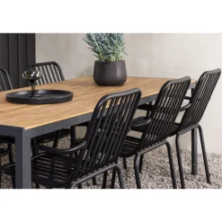 Online Venture Home Ruokailuryhmä , 200x90cm ruskea/musta Break-pöytä + 6 mustaa Peking-tuolia