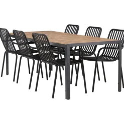 Online Venture Home Ruokailuryhmä , 200x90cm ruskea/musta Break-pöytä + 6 mustaa Peking-tuolia