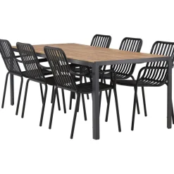 Online Venture Home Ruokailuryhmä , 200x90cm ruskea/musta Break-pöytä + 6 mustaa Peking-tuolia