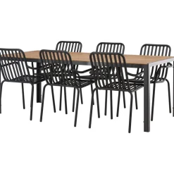 Online Venture Home Ruokailuryhmä , 200x90cm ruskea/musta Break-pöytä + 6 mustaa Peking-tuolia