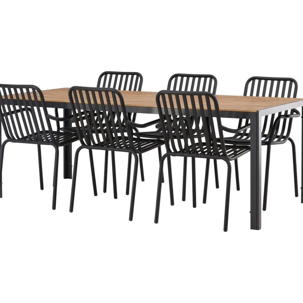 Online Venture Home Ruokailuryhmä , 200x90cm ruskea/musta Break-pöytä + 6 mustaa Peking-tuolia