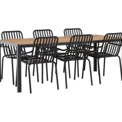 Online Venture Home Ruokailuryhmä , 200x90cm ruskea/musta Break-pöytä + 6 mustaa Peking-tuolia