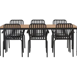 Online Venture Home Ruokailuryhmä , 200x90cm ruskea/musta Break-pöytä + 6 mustaa Peking-tuolia