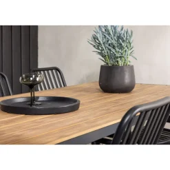 Online Venture Home Ruokailuryhmä , 200x90cm ruskea/musta Break-pöytä + 6 mustaa Peking-tuolia