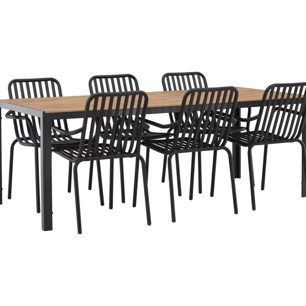 Online Venture Home Ruokailuryhmä , 200x90cm ruskea/musta Break-pöytä + 6 mustaa Peking-tuolia