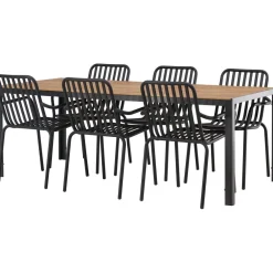 Online Venture Home Ruokailuryhmä , 200x90cm ruskea/musta Break-pöytä + 6 mustaa Peking-tuolia
