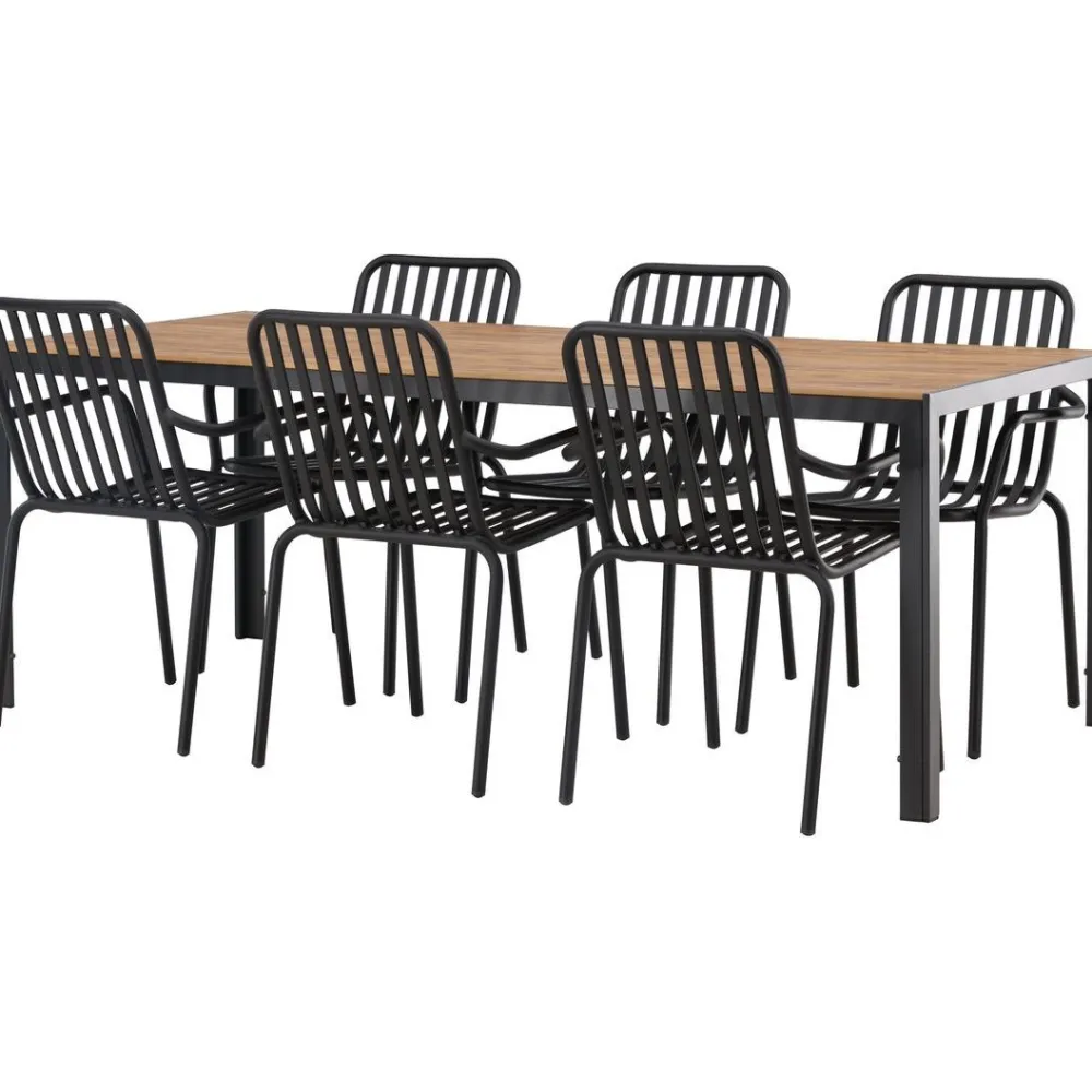 Online Venture Home Ruokailuryhmä , 200x90cm ruskea/musta Break-pöytä + 6 mustaa Peking-tuolia