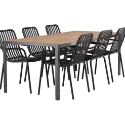 Online Venture Home Ruokailuryhmä , 200x90cm ruskea/musta Break-pöytä + 6 mustaa Peking-tuolia