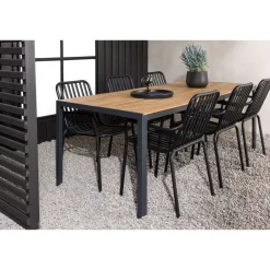 Online Venture Home Ruokailuryhmä , 200x90cm ruskea/musta Break-pöytä + 6 mustaa Peking-tuolia