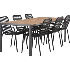 Online Venture Home Ruokailuryhmä , 200x90cm ruskea/musta Break-pöytä + 6 mustaa Peking-tuolia