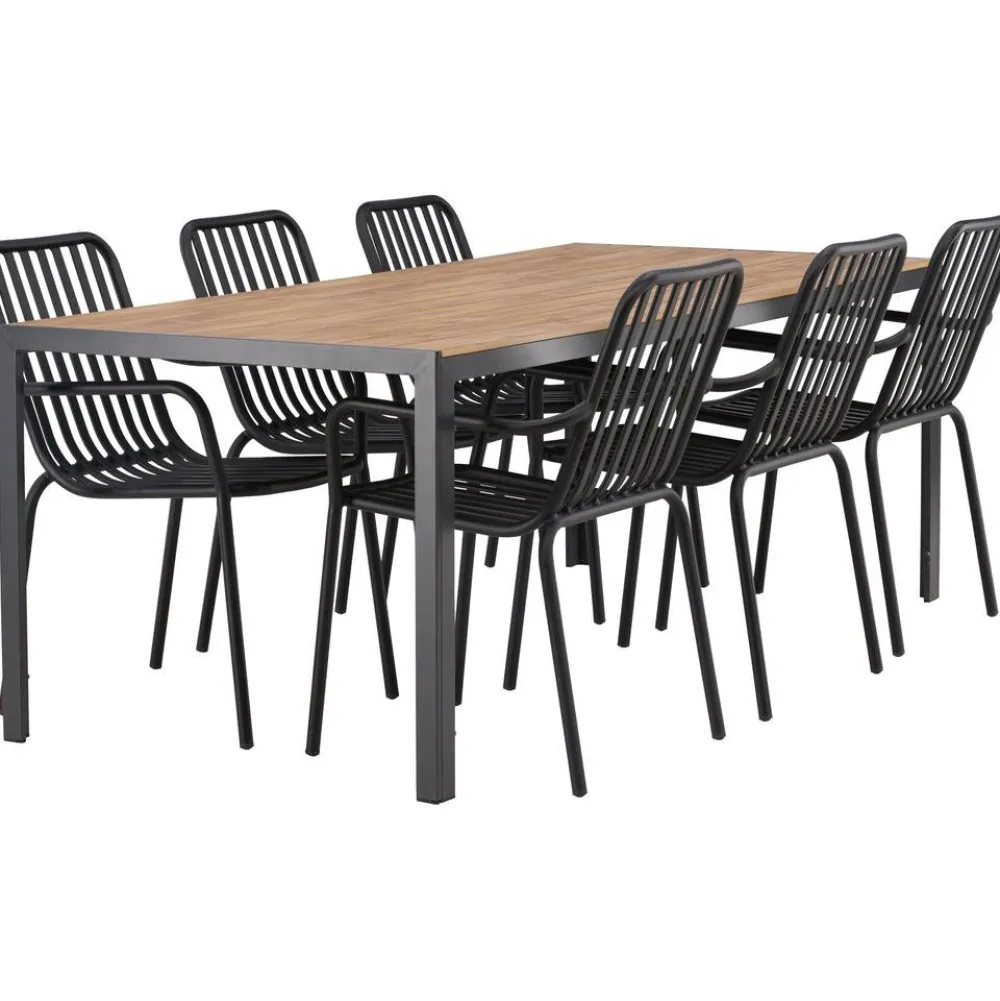 Online Venture Home Ruokailuryhmä , 200x90cm ruskea/musta Break-pöytä + 6 mustaa Peking-tuolia