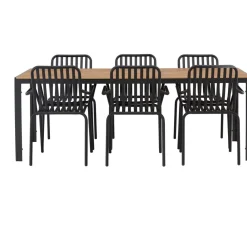 Online Venture Home Ruokailuryhmä , 200x90cm ruskea/musta Break-pöytä + 6 mustaa Peking-tuolia