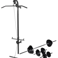 FinePRICE Seinään kiinnitettävä kuntolaite levytanko- ja käsipainosarjalla, 30.5kg