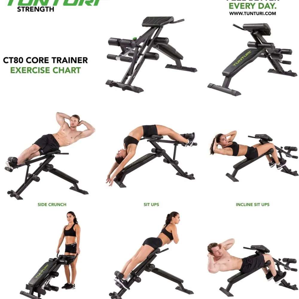 Discount Tunturi Selkä- ja vatsapenkki CT80 Core Trainer kokoontaitettava max. 150 kg