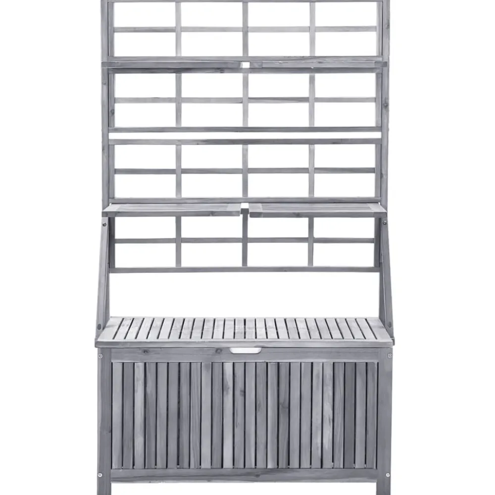 Outlet FinePRICE Säilytyslaatikko säleiköllä harmaa 99x55x160cm, akaasiapuu
