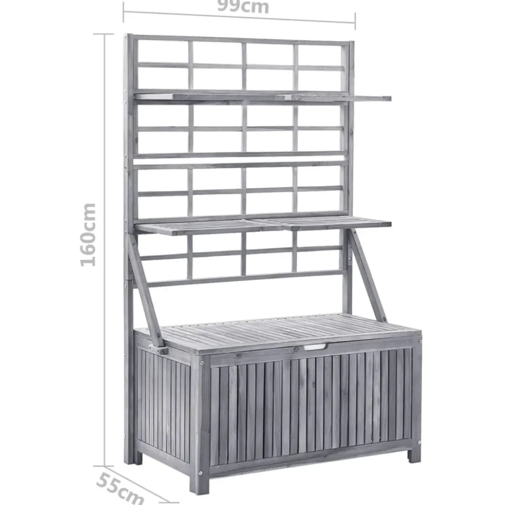 Outlet FinePRICE Säilytyslaatikko säleiköllä harmaa 99x55x160cm, akaasiapuu