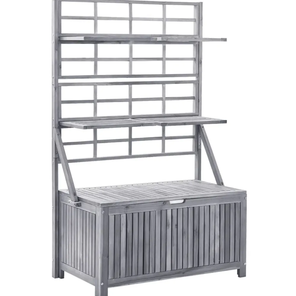 Outlet FinePRICE Säilytyslaatikko säleiköllä harmaa 99x55x160cm, akaasiapuu