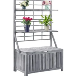 Outlet FinePRICE Säilytyslaatikko säleiköllä harmaa 99x55x160cm, akaasiapuu