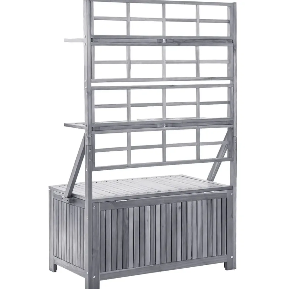 Outlet FinePRICE Säilytyslaatikko säleiköllä harmaa 99x55x160cm, akaasiapuu